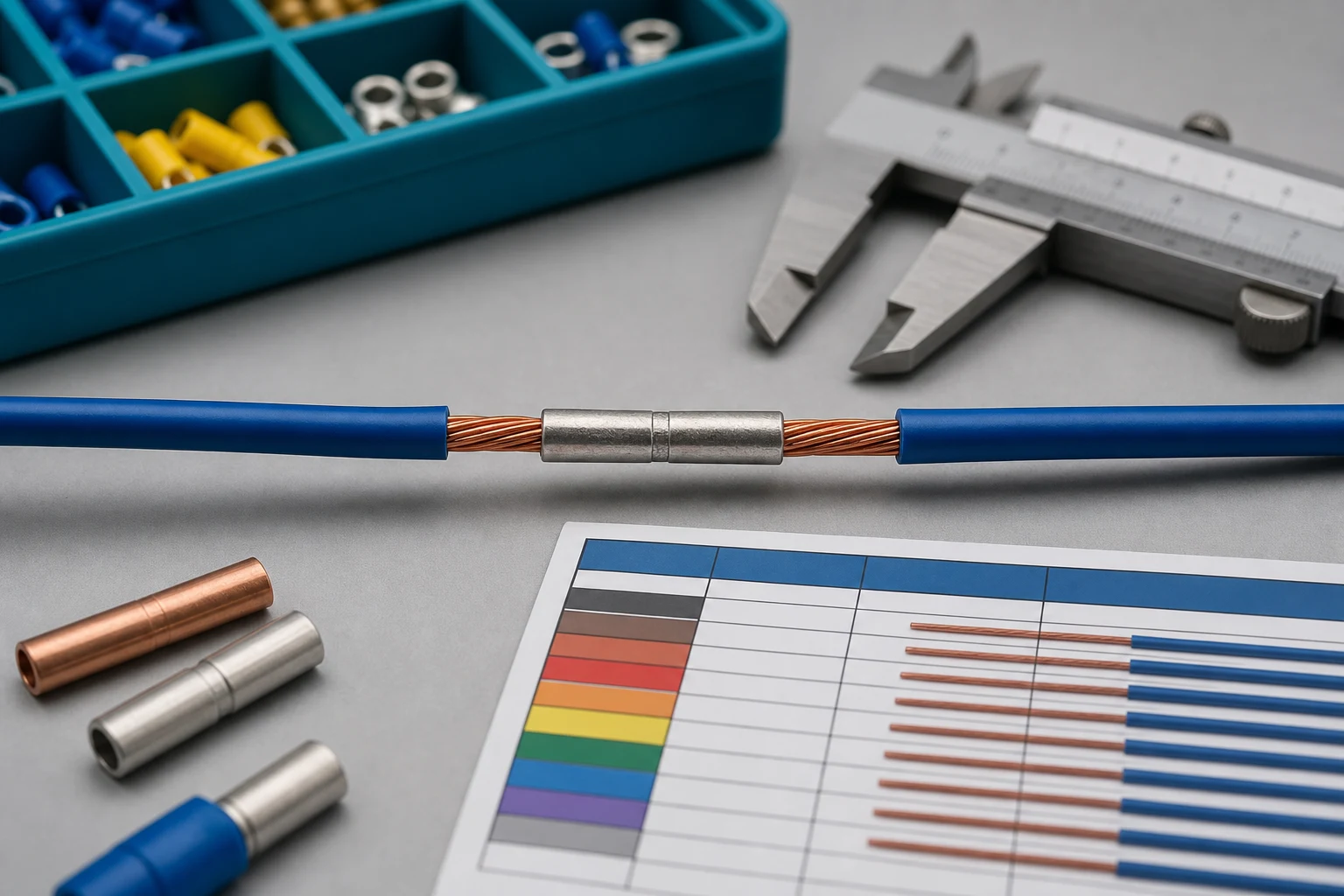 Compare butt splice samples with wire gauge and caliper checks