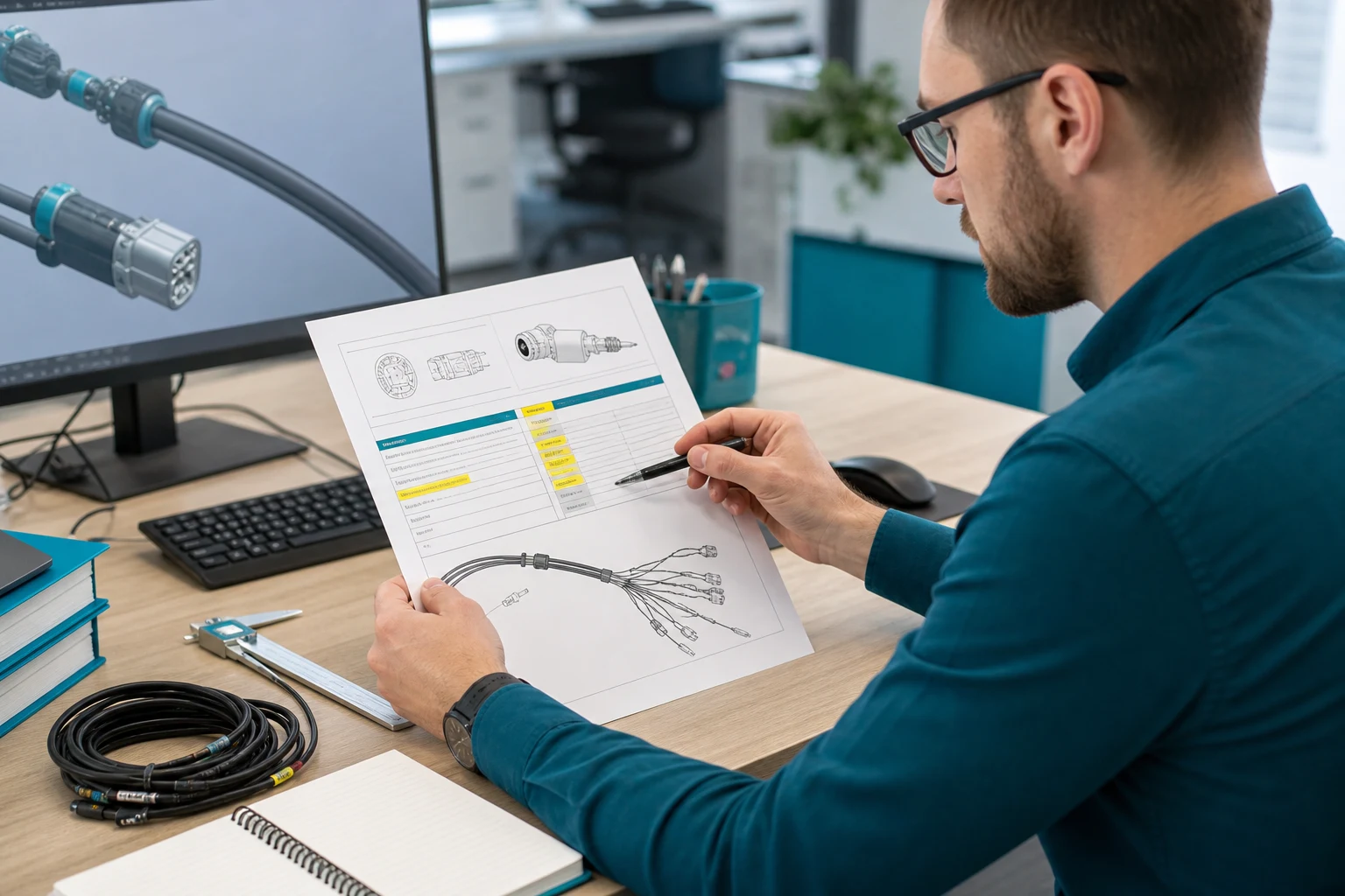 Buyer completing a cable assembly specification checklist before RFQ