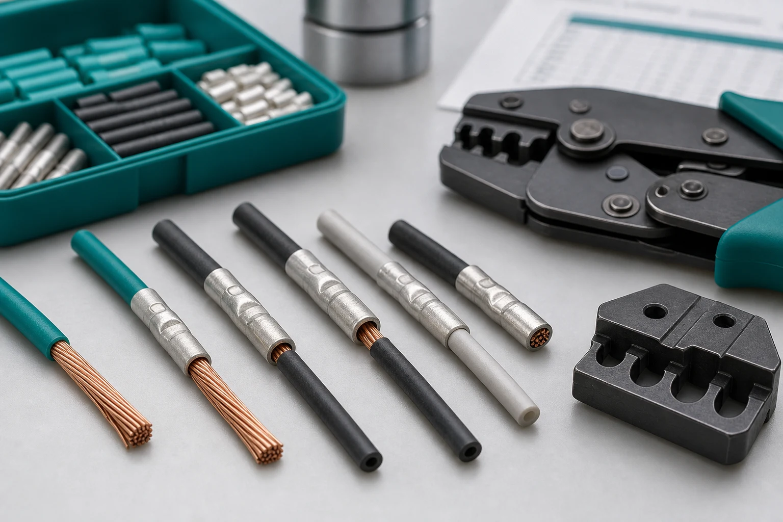 Crimp splice connectors matched to stranded copper wire and dies