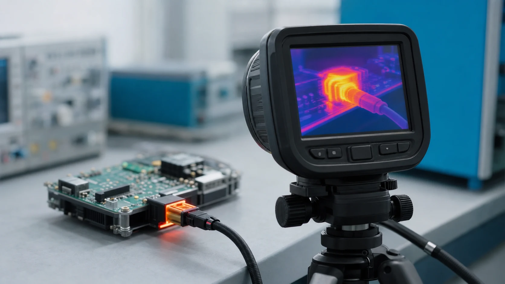 Thermal camera view of connector contacts during a temperature-rise check