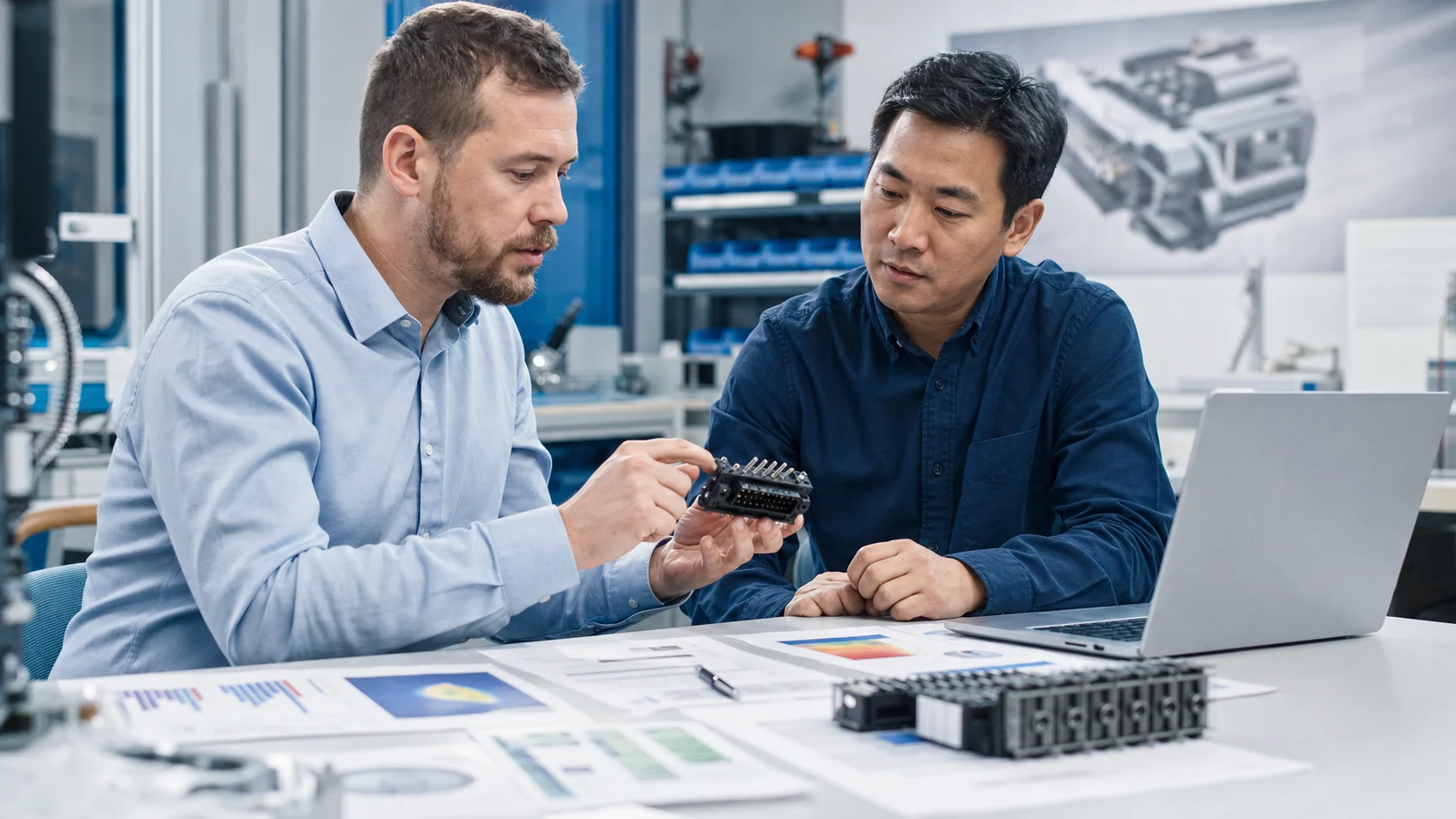 Engineering team reviewing header current derating data for an RFQ