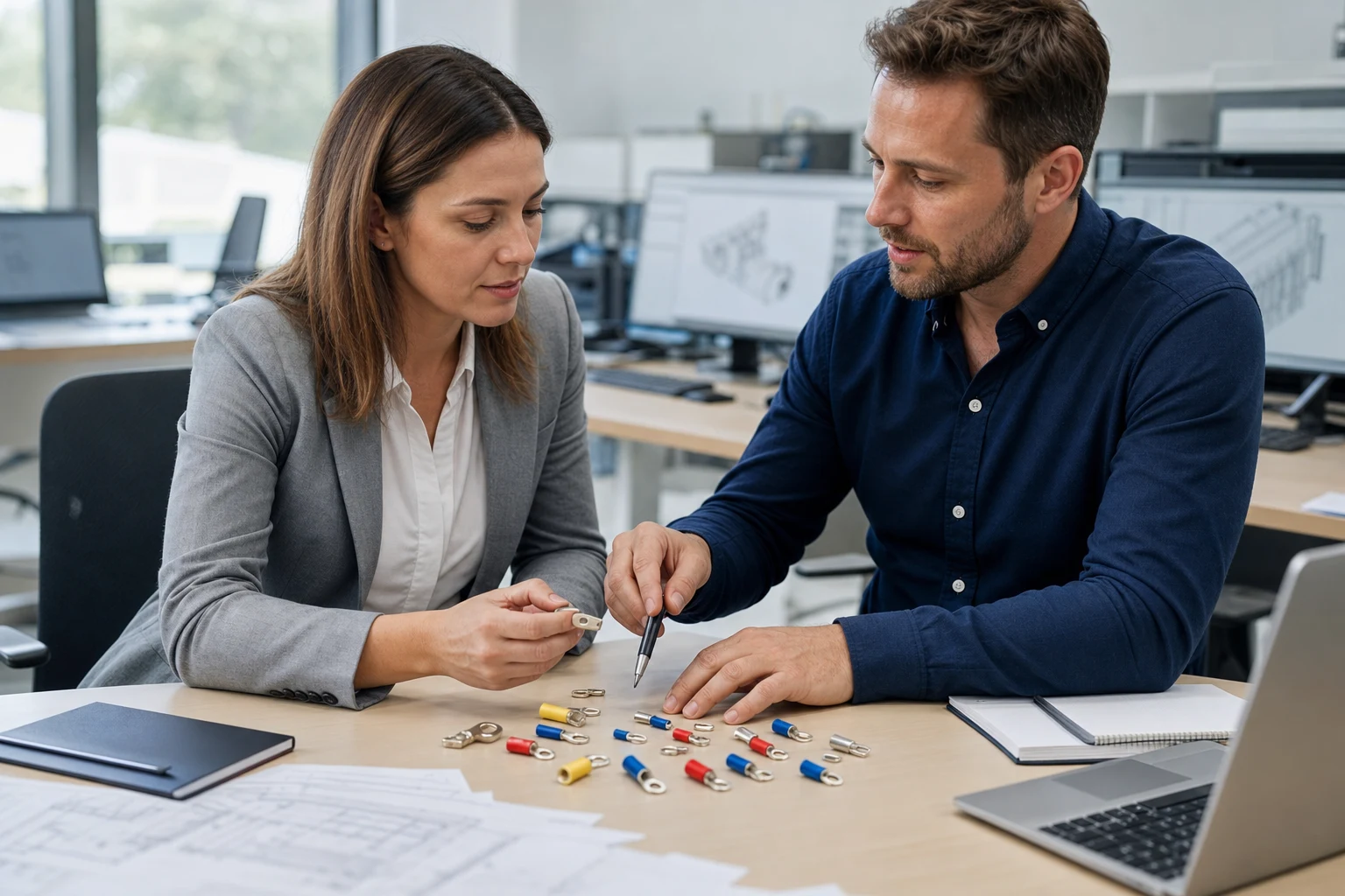 Buyer reviewing spade terminals for a product recommendation discussion