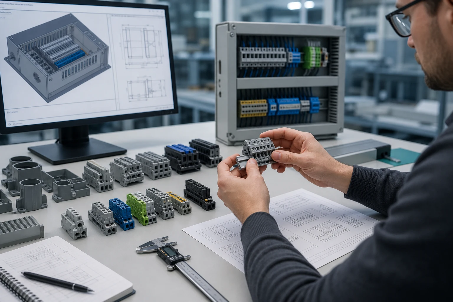 Engineer selecting terminal block enclosure interface components