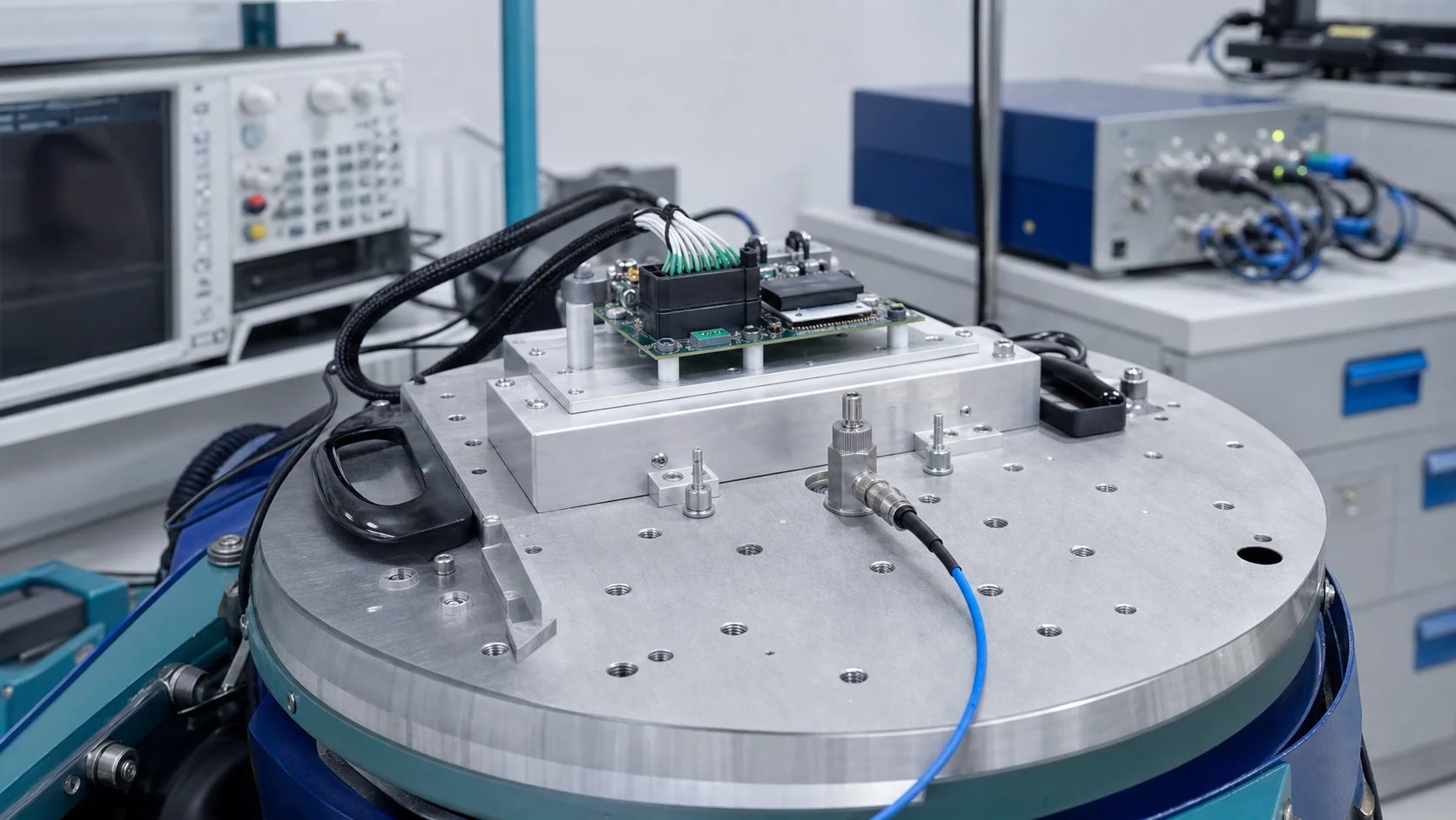 Vibration test fixture holding a wired connector assembly