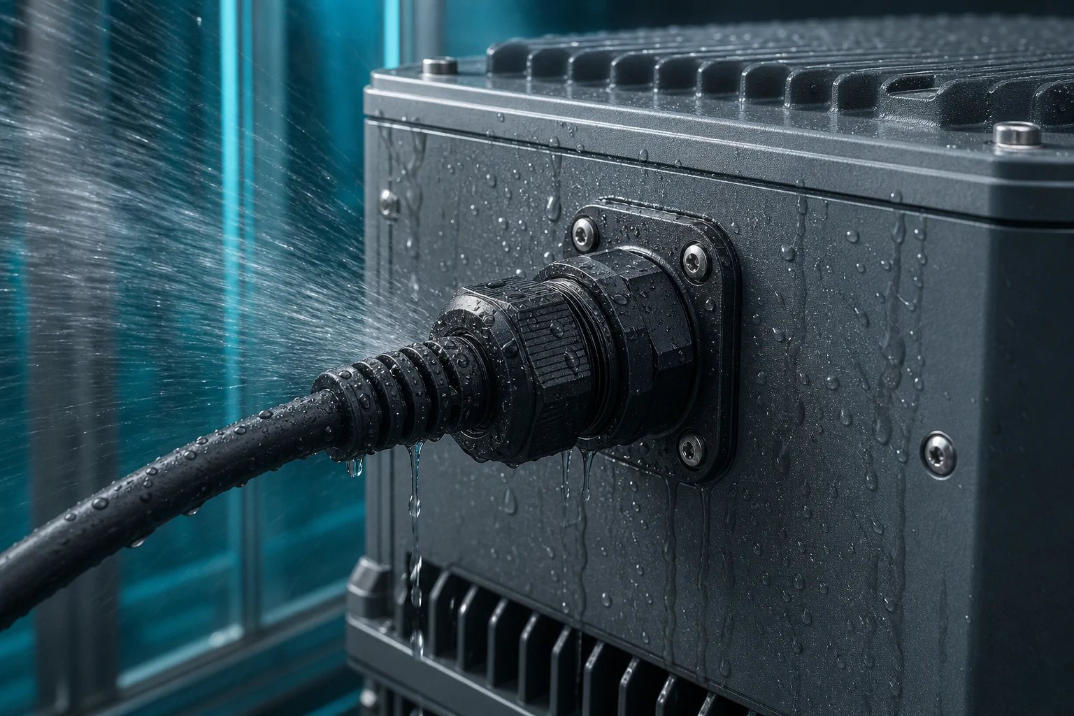 Waterproof connector cable entry and sealing interface