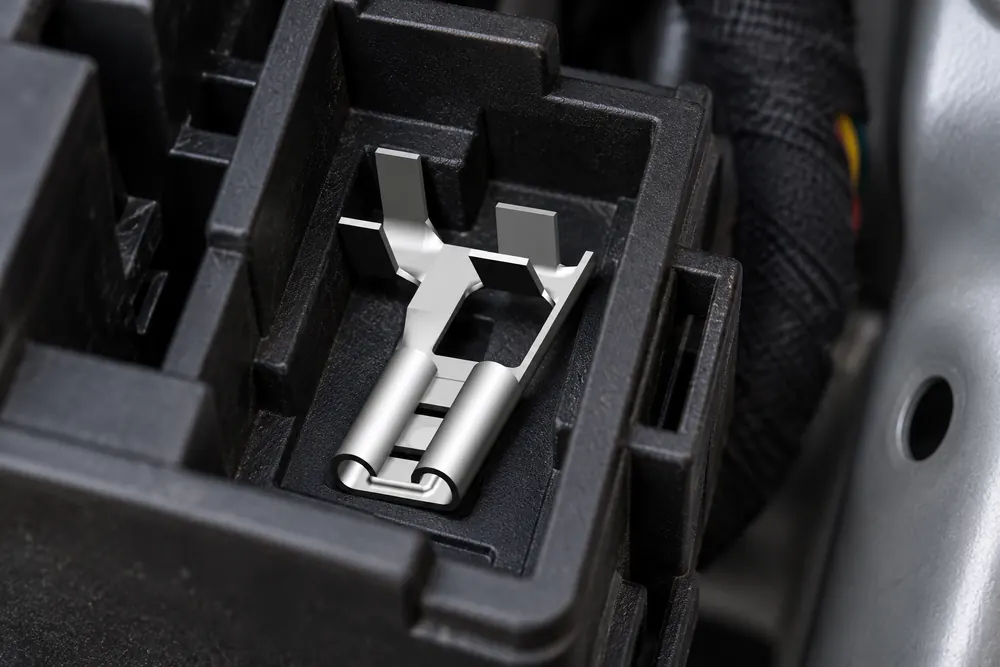 ZUCH automotive terminal pin aligned inside a connector housing during repinning preparation