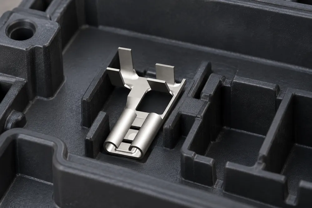 ZUCH automotive terminal pin seated in a connector cavity for repair verification
