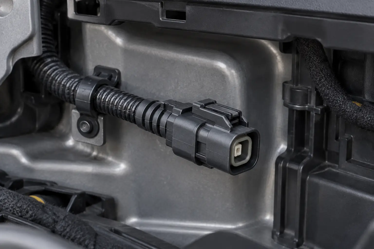 1-pin automotive connector shown with single-circuit harness routing and service clearance
