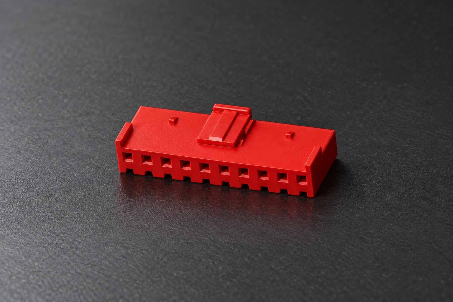 Ten-position rectangular connector housing illustrating why pin-count labels require a controlled drawing