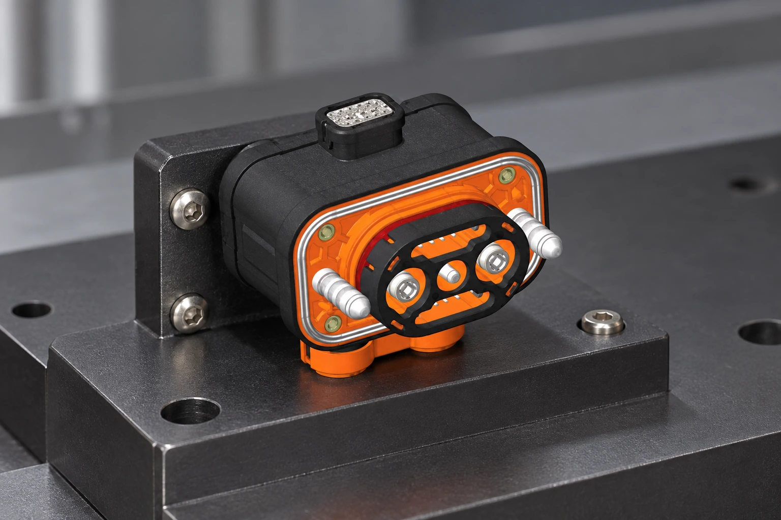 HD 02X connector face showing housing, seal, contacts and guide features for identification