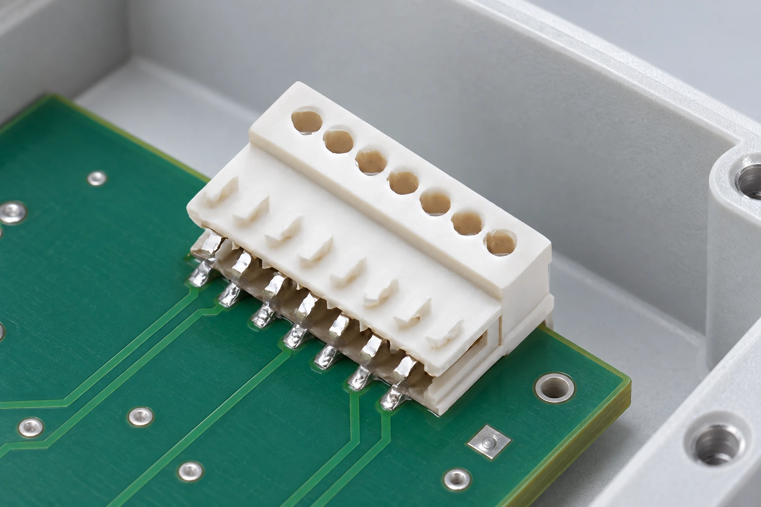 RAST connector housing positioned for coding and polarization geometry review