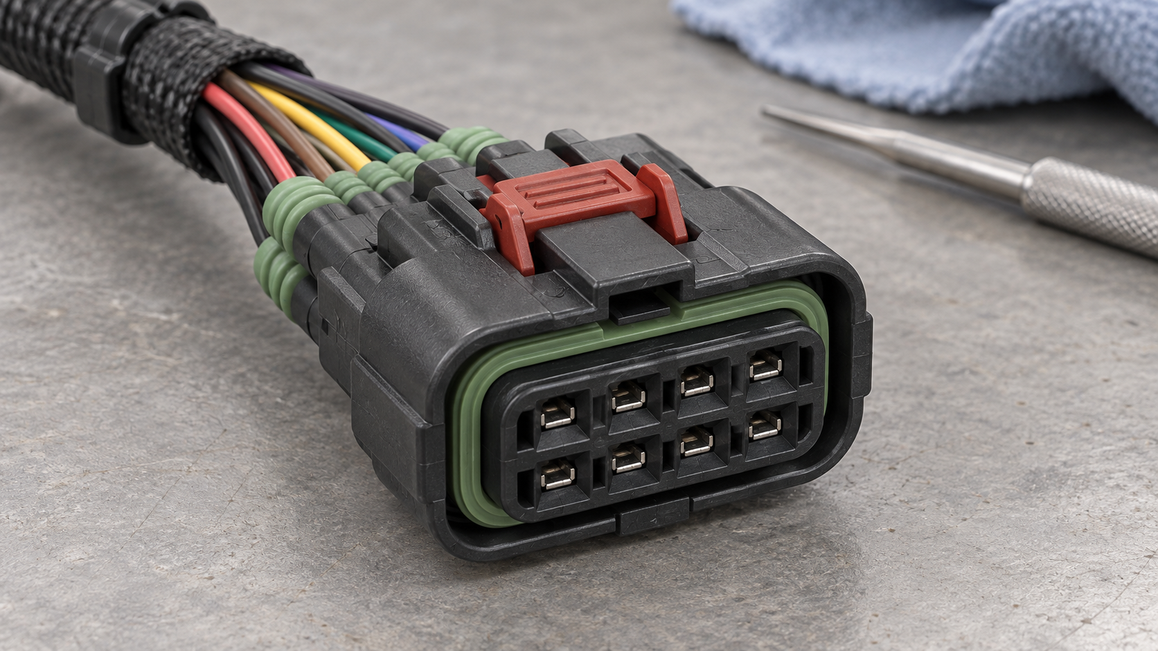 8-pin automotive connector seal and secondary lock detail
