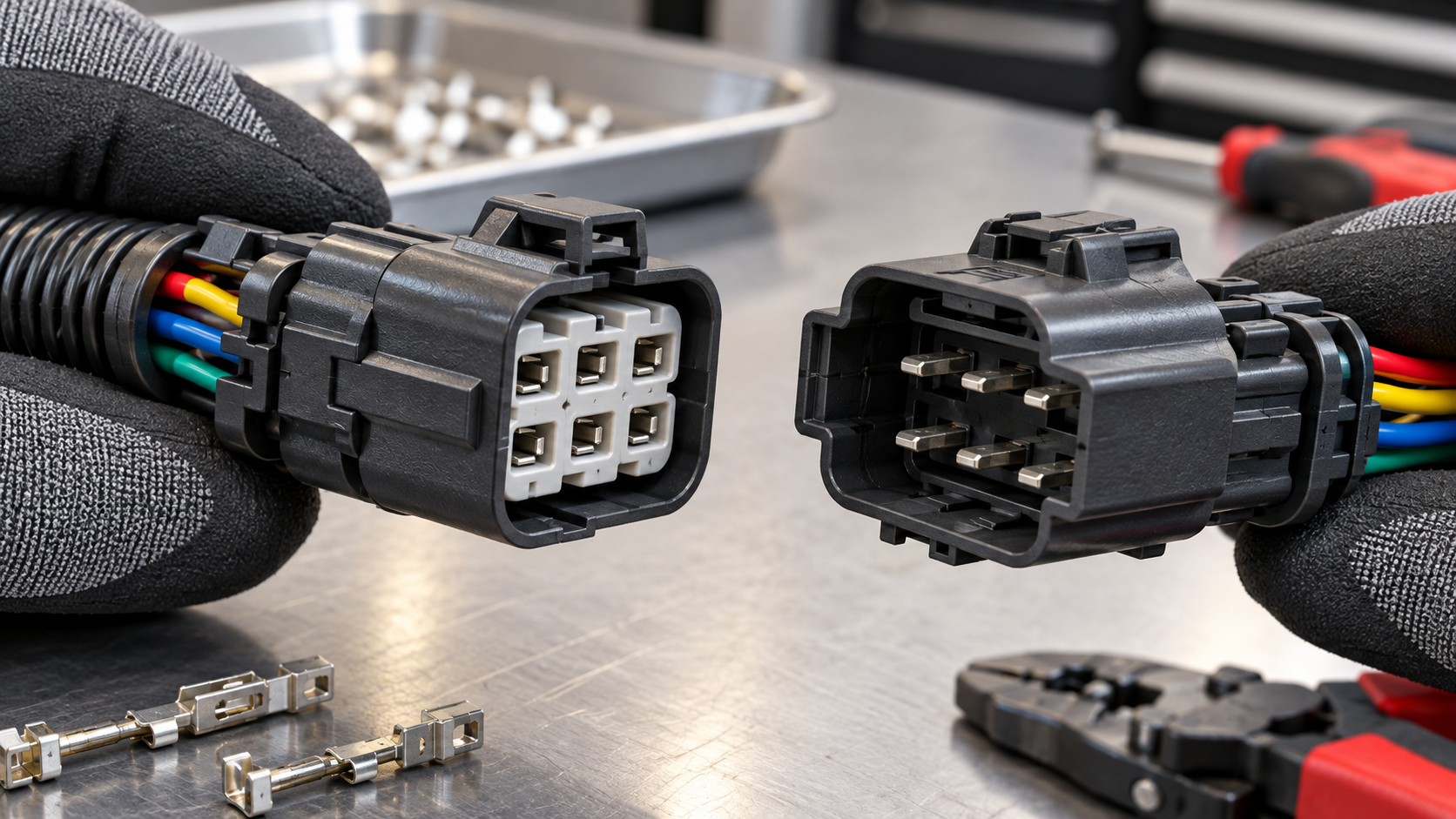 Engineering checklist for matching a 6-pin connector housing, terminal, seal, and wiring diagram