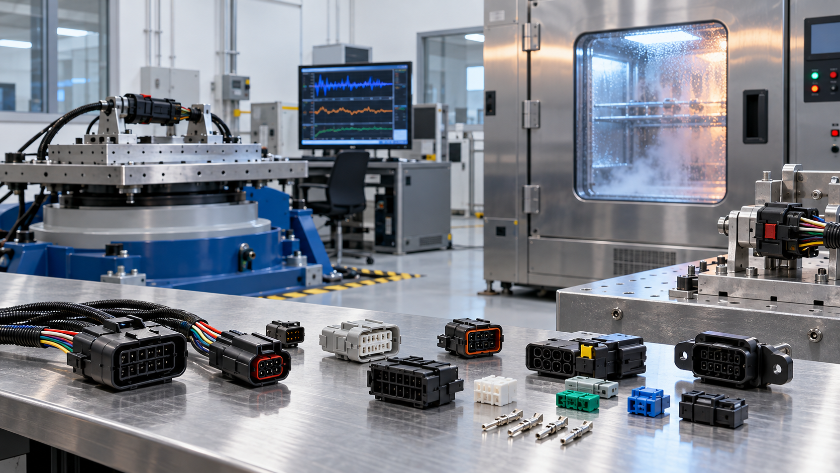 Procurement team reviewing automotive connector validation, material, and supplier-change records