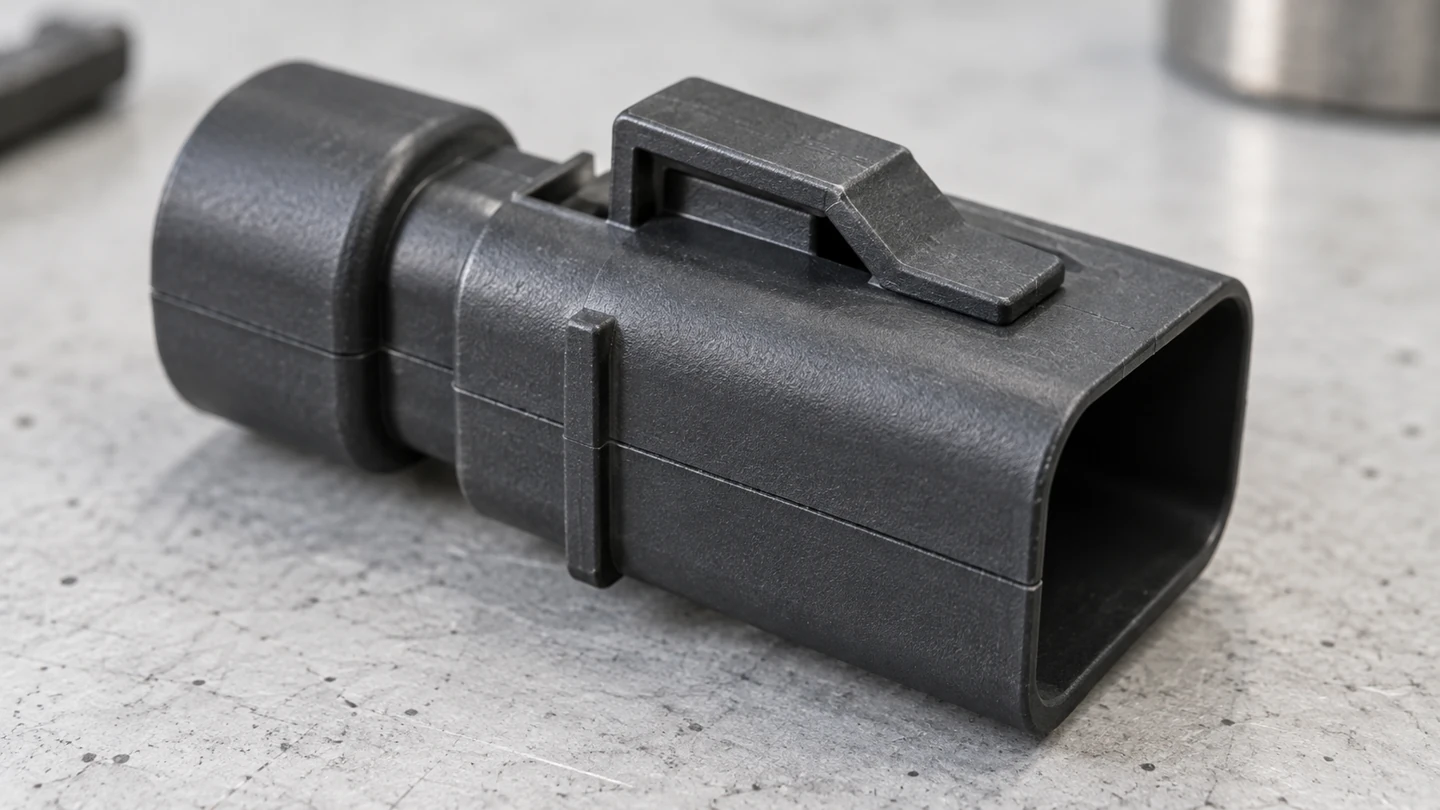 Exterior latch detail on a generic automotive sensor connector