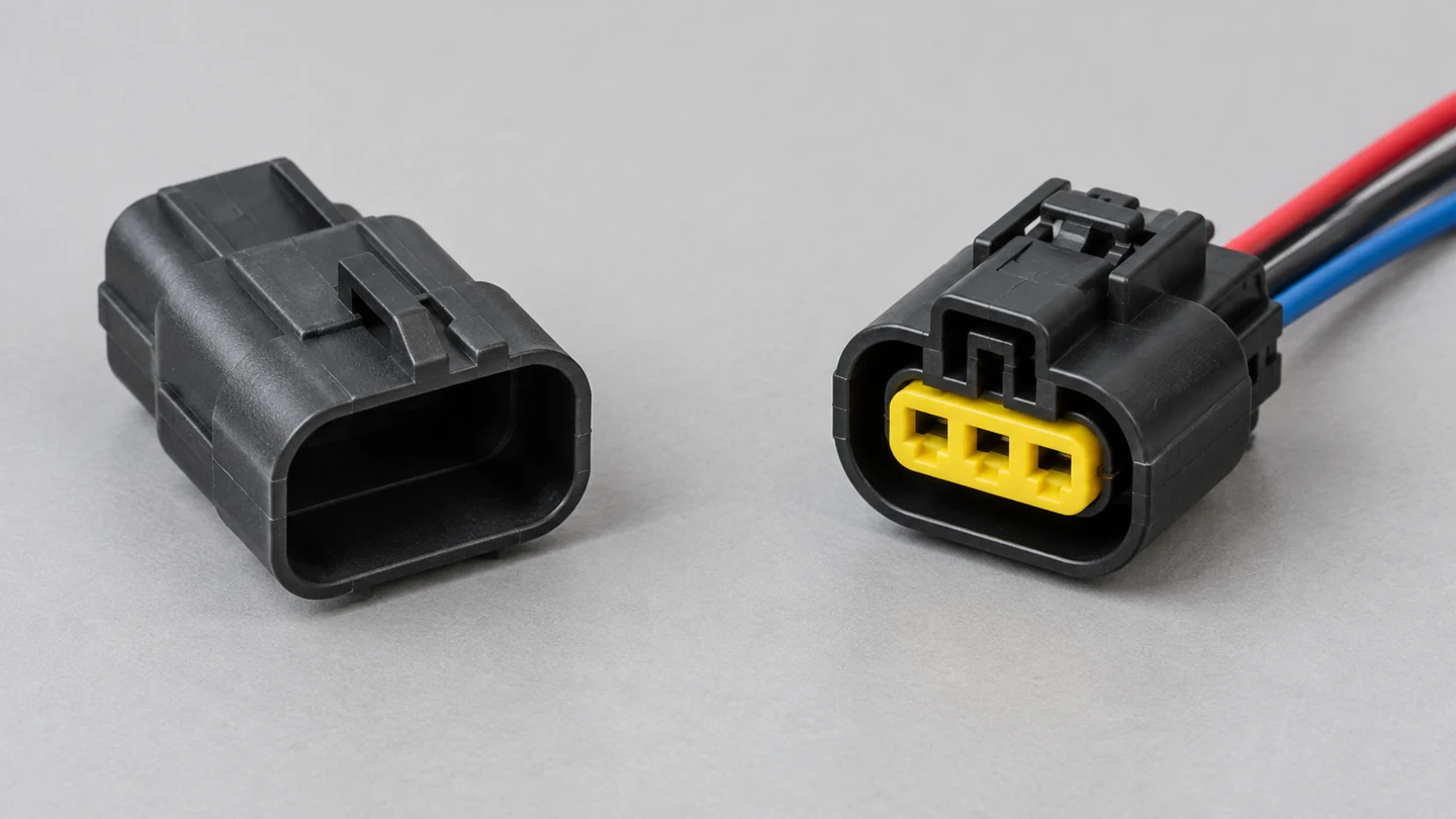 Generic bare connector housing and separate repair pigtail shown as different supply forms