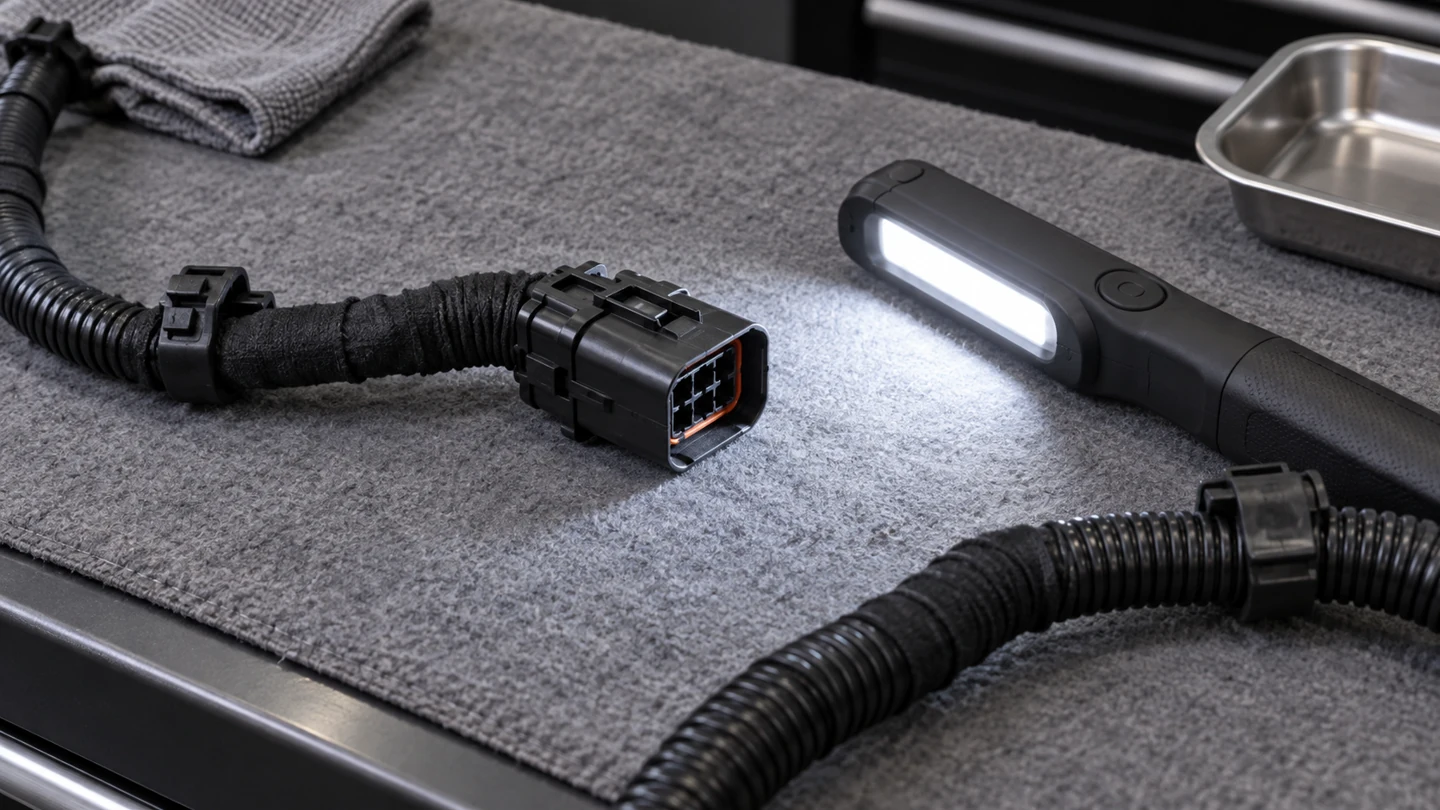 Inspection lighting directed at the exterior of a disconnected generic harness connector