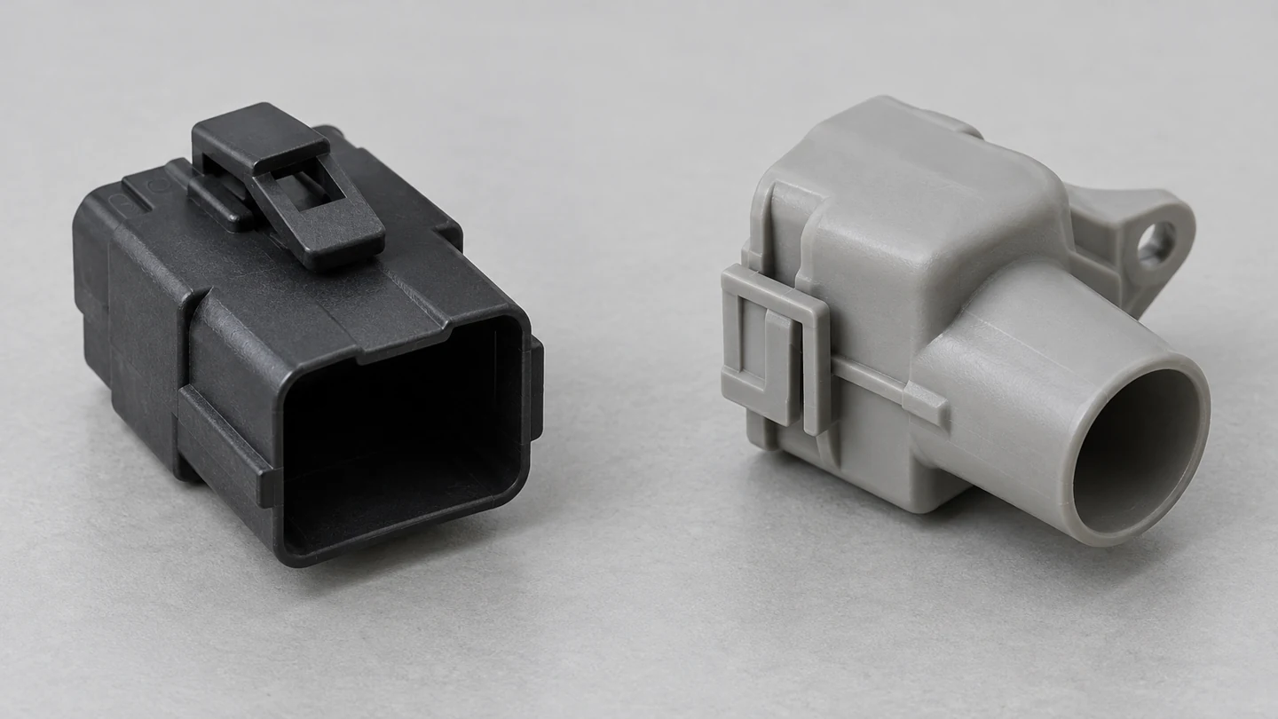 Generic connector shells with different exterior keying and latch forms